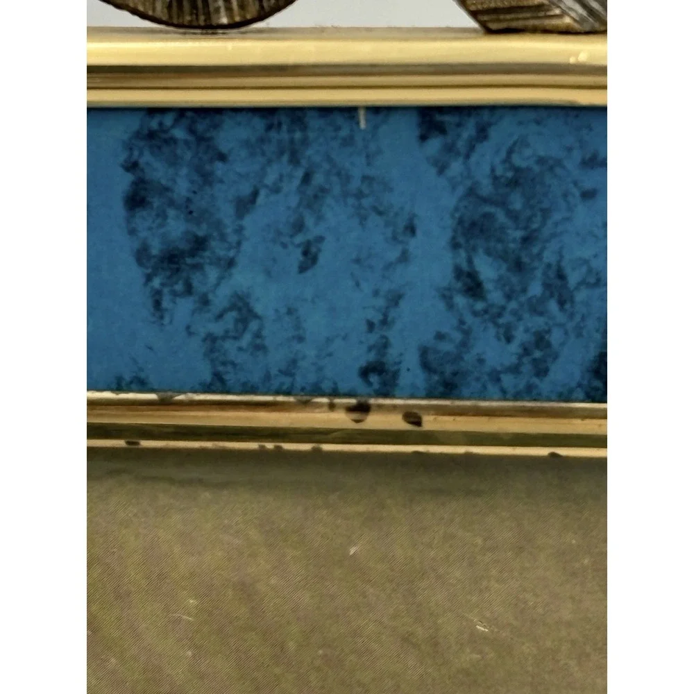 Burnes Blue Faux Marble Picture Frame 8x10 Brass Tone Ribbon Bow Korea